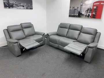 San Antonio Electric Recliner Grey Leather 3 + 2 Seater Sofa Set Sofas