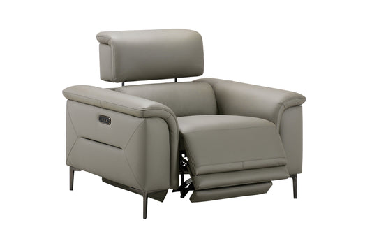 San Antonio Top Grain Silver Leather Power Recliner Armchair / 1 seater Sofa with Adjustable Headrests