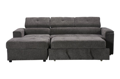LHF Dark Grey Fabric Sofa Bed + Storage Ottoman + Adjustable Headrests + Drinks Holder + Wireless Charger