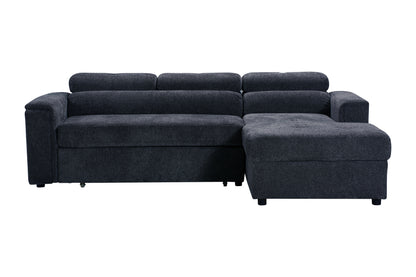 RHF Dark Grey Fabric Sofa Bed + Storage Ottoman + Adjustable Headrests + Drinks Holder + Wireless Charger