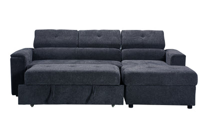 RHF Dark Grey Fabric Sofa Bed + Storage Ottoman + Adjustable Headrests + Drinks Holder + Wireless Charger