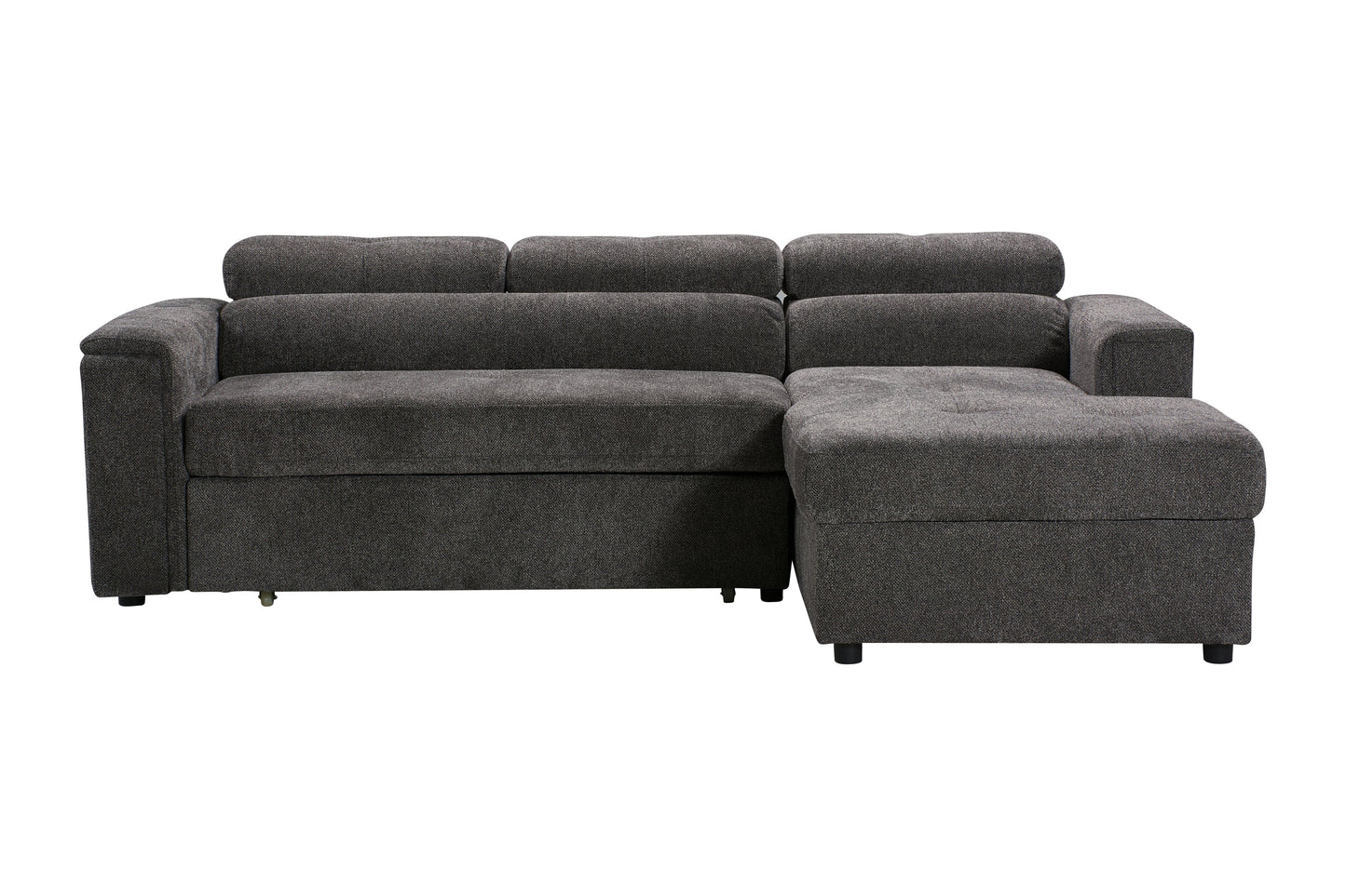 RHF Grey Fabric Sofa Bed + Storage Ottoman + Adjustable Headrests + Drinks Holder + Wireless Charger