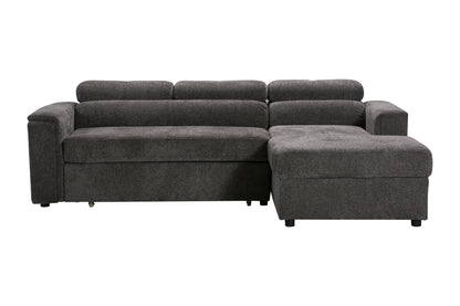 RHF Grey Fabric Sofa Bed + Storage Ottoman + Adjustable Headrests + Drinks Holder + Wireless Charger