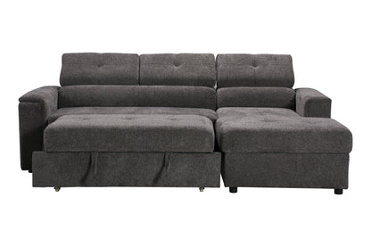 RHF Grey Fabric Sofa Bed + Storage Ottoman + Adjustable Headrests + Drinks Holder + Wireless Charger
