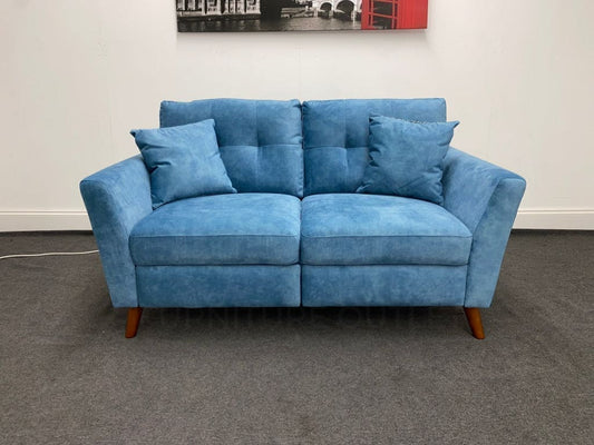 Studio French Connection Electric Recliner Blue Plush Velvet Fabric 3 Seater 2 & Armchair Sofa Set