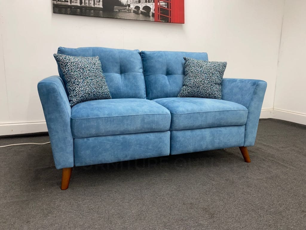 Studio French Connection Electric Recliner Blue Plush Velvet Fabric 3 Seater 2 & Armchair Sofa Set