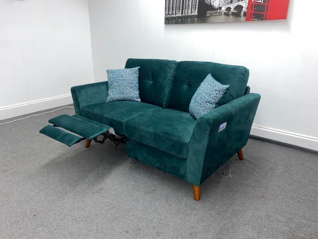 Studio French Connection Electric Recliner Green Plush Velvet Fabric 3 Seater 2 & Armchair Sofa Set