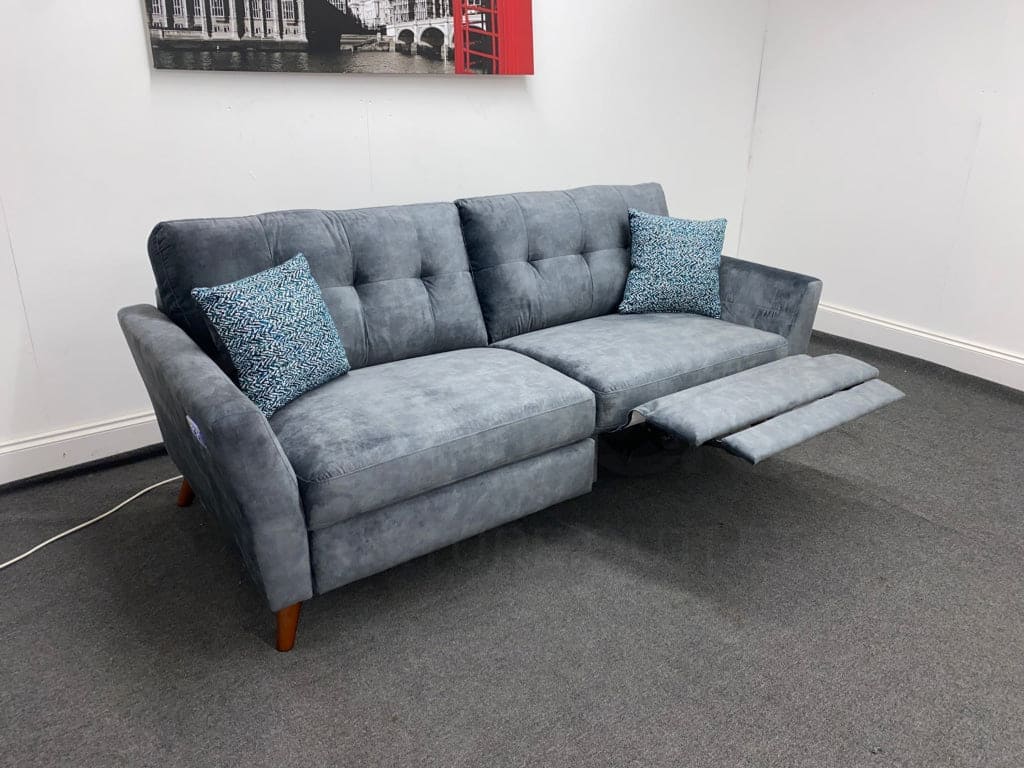 Studio French Connection Electric Recliner Grey Plush Velvet Fabric 3 Seater 2 & Armchair Sofa Set