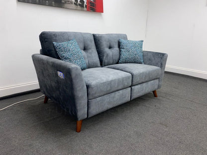 Studio French Connection Electric Recliner Grey Plush Velvet Fabric 3 Seater 2 & Armchair Sofa Set
