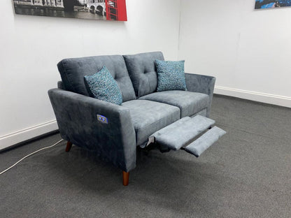 Studio French Connection Electric Recliner Grey Plush Velvet Fabric 3 Seater 2 & Armchair Sofa Set