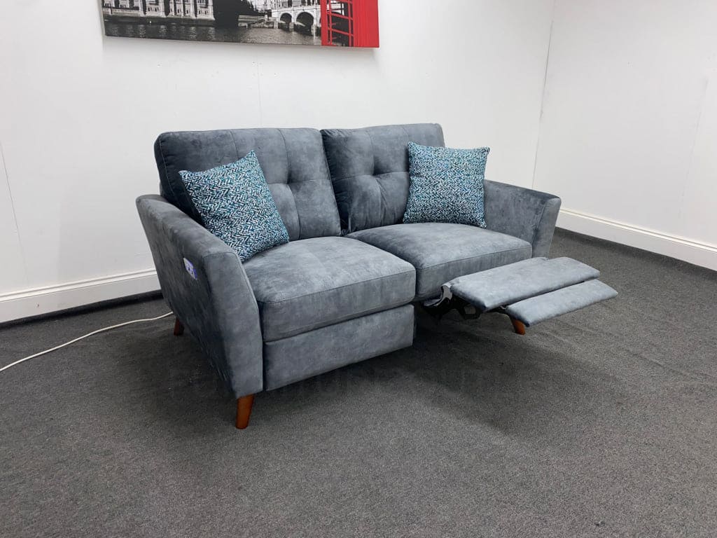 Studio French Connection Electric Recliner Grey Plush Velvet Fabric 3 Seater 2 & Armchair Sofa Set