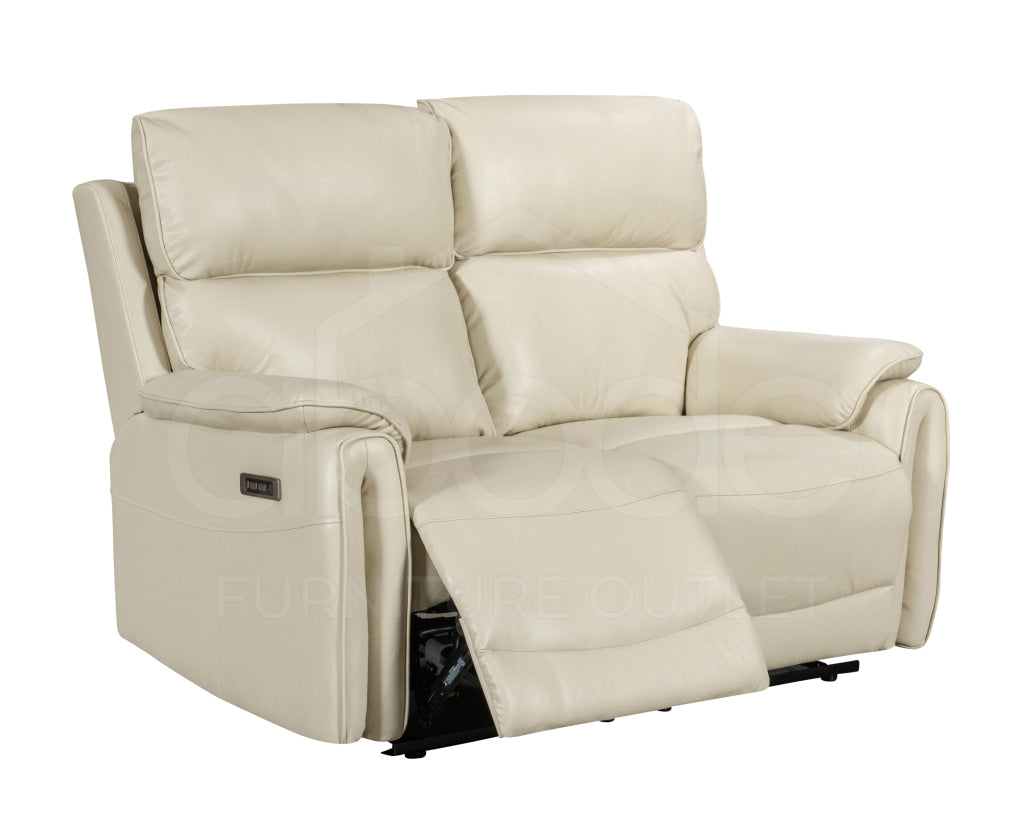 Supreme Cream Leather Electric / Power Reclining 3 Seater 2 & Armchair Sofa Suite Set