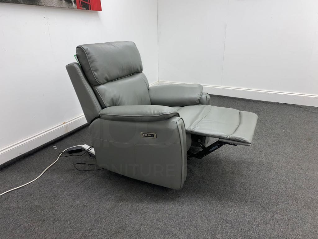 Supreme Power Recliner Grey Leather Armchair Sofa Sofas
