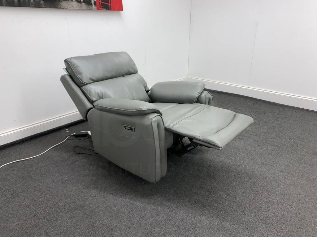 Supreme Power Recliner Grey Leather Armchair Sofa Sofas