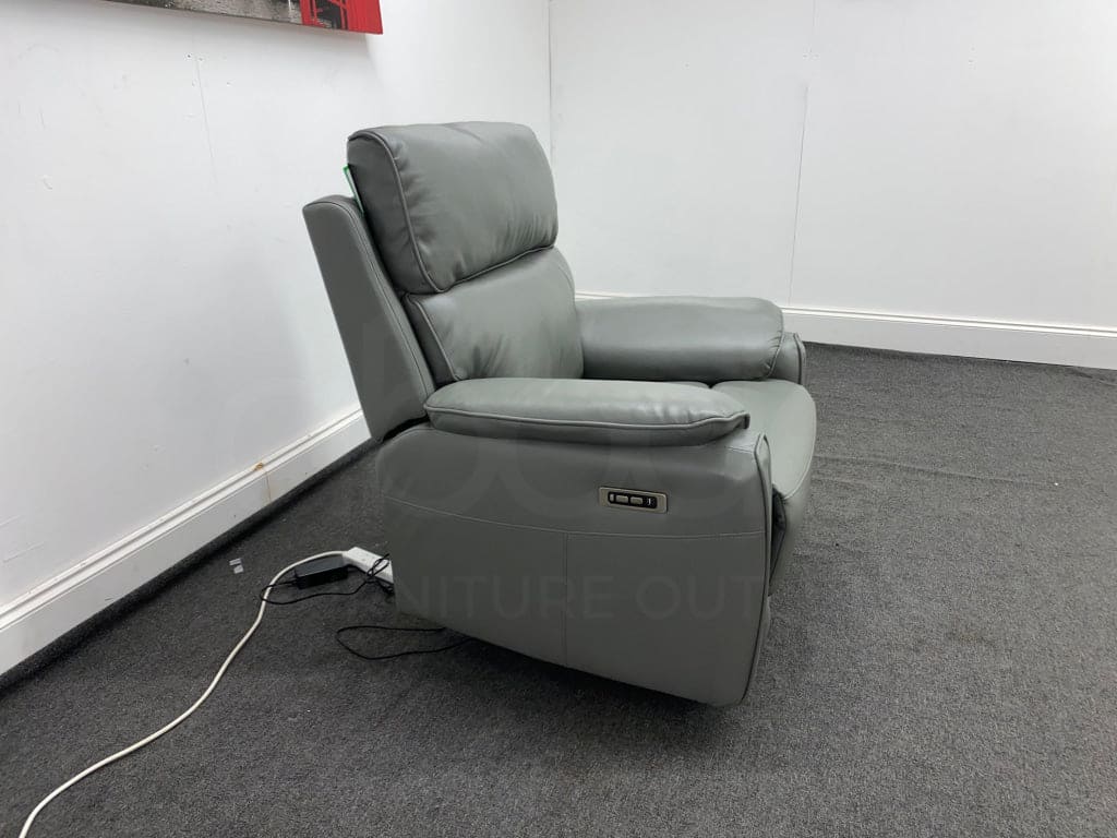Supreme Power Recliner Grey Leather Armchair Sofa Sofas