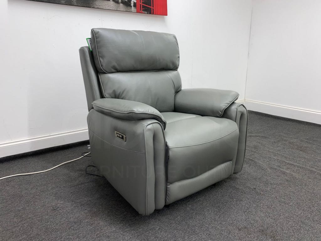 Supreme Power Recliner Grey Leather Armchair Sofa Sofas