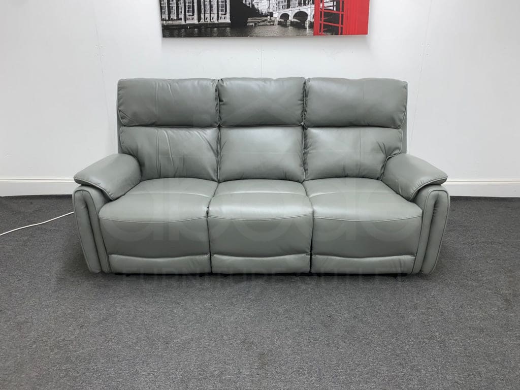 Supreme Power Recliner Grey Leather 3 Seater Sofa - Drinks Tray Table Sofas