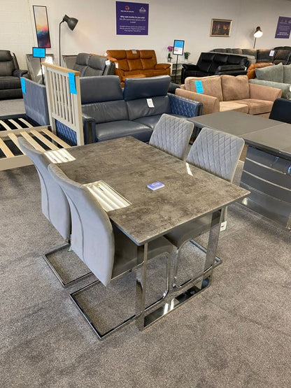 This Whole Dining Set - 1.2M Slate Effect Table + 4 Grey Plush Velvet Chairs Dining Table And Chairs