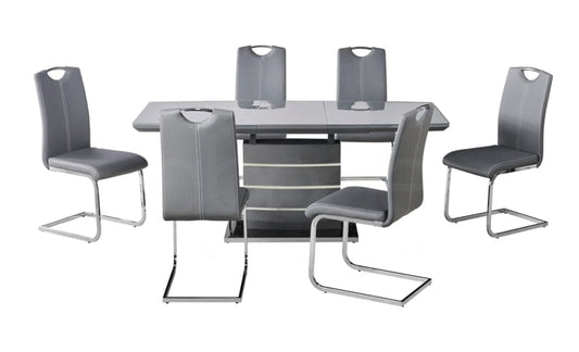 This Whole Dining Set - Grey Extending Glass Top Table + 6 Leather Chairs Dining Table And Chairs