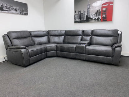 Vinson Express Smart Tech Electric Recliner Grey Fabric Corner Sofa Sofas