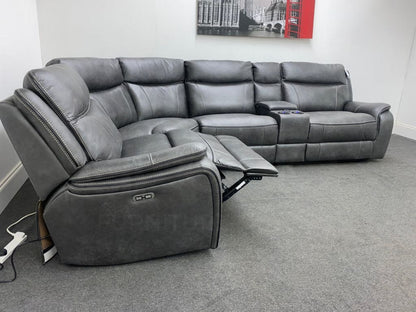 Vinson Express Smart Tech Electric Recliner Grey Fabric Corner Sofa Sofas