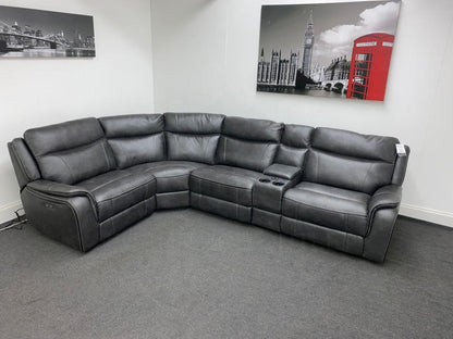 Vinson Express Smart Tech Electric Recliner Grey Fabric Corner Sofa Sofas