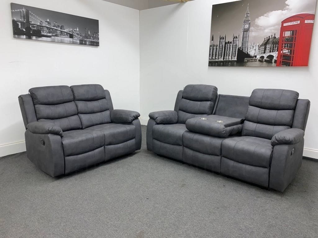 Willow Charcoal Grey Fabric Reclining 3 + 2 Seater Sofa Set Sofas