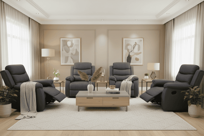 Clearance Deal For A Pack Of 4! Willow Express Charcoal Grey Fabric Power Reclining Armchairs